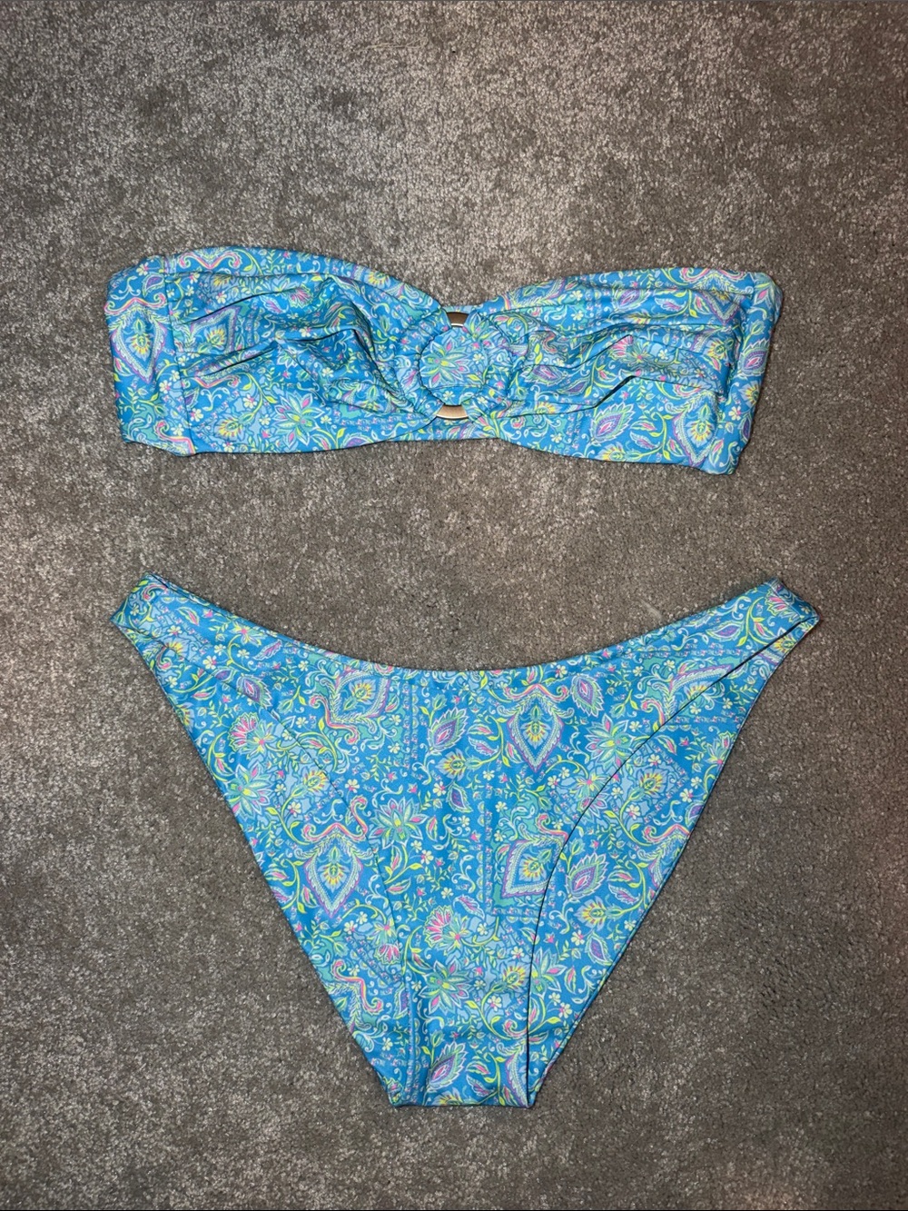 Kulani Kinis Turquoise Paisley Bandeau Bikini Set